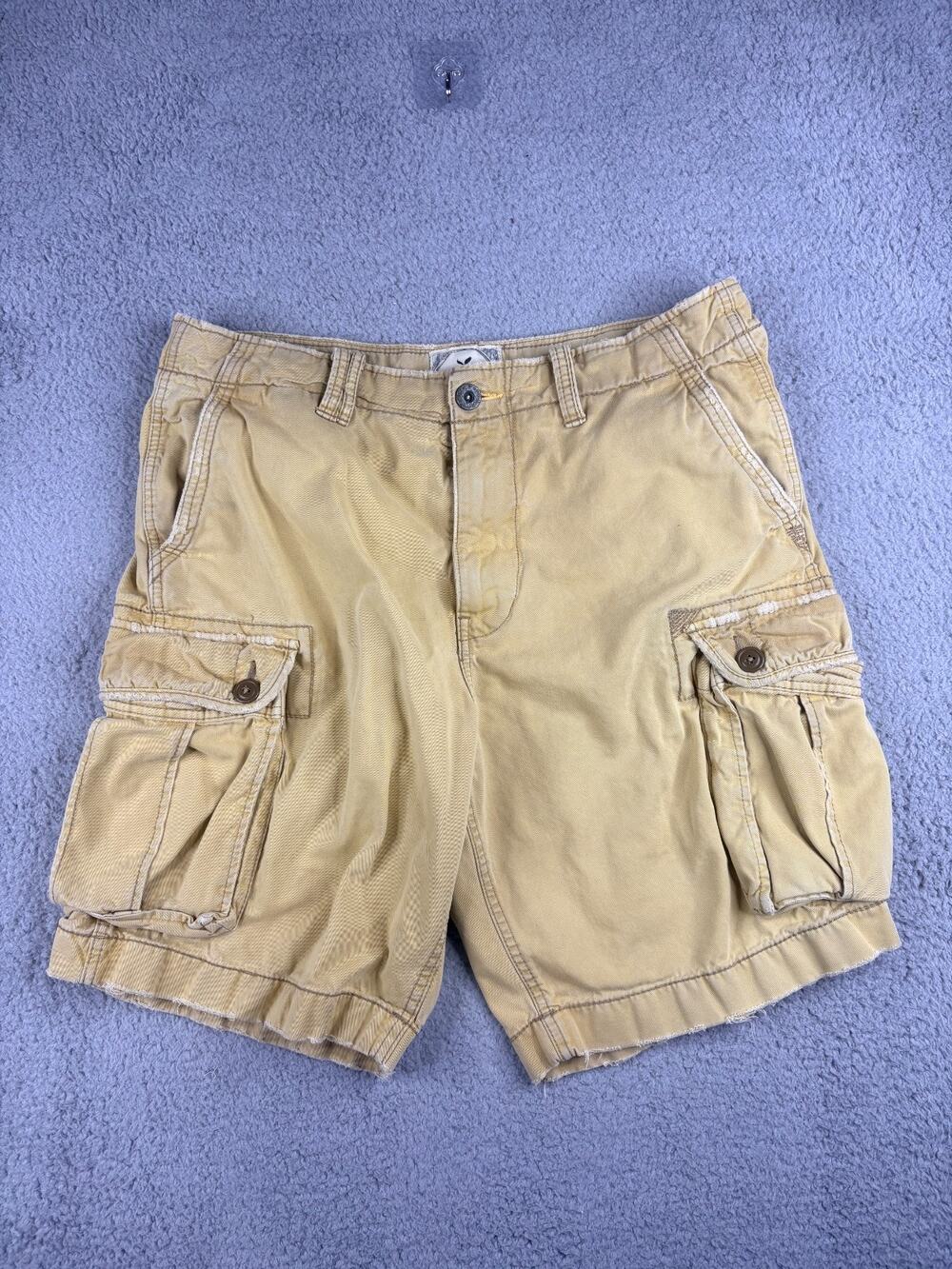 American Eagle Outfitters Cargo Shorts Men SZ 36 Tan Cotton Slash Hiking Pockets